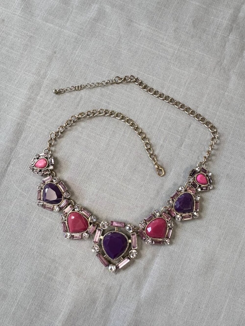 Pink Purple and Rhinestone Statement Necklace - Picture 11 of 13